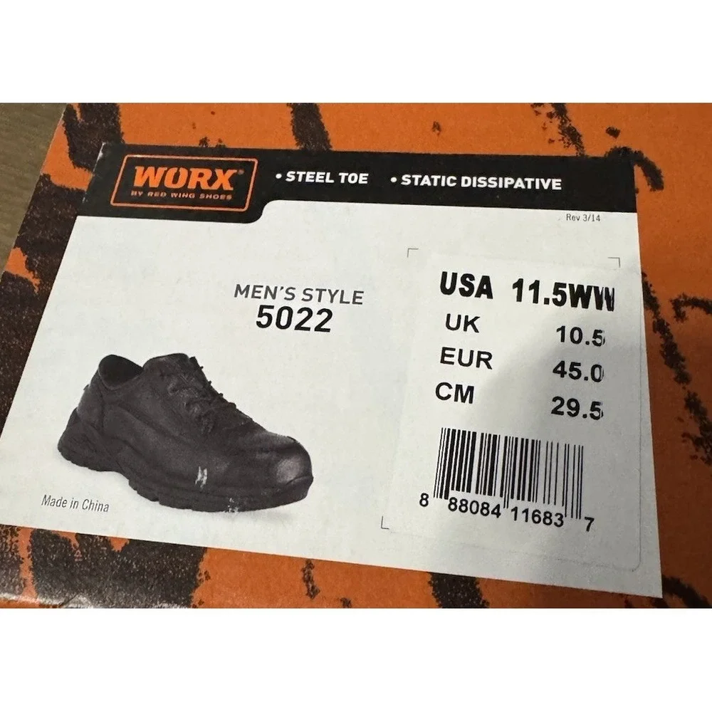RED‎ WING WORX Men's Steel Toe Safety Black Size 11.5 WW 5022 New in Box